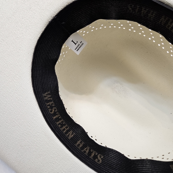 Men's Western Hats Cream cowboy hat with black and white natural feathers. - Picture 4 of 4